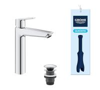 GROHE Start Tall Basin Tap for Free-Standing Basins with Push-Open Waste Set (XL-Size, 28mm Ceramic Cartridge, Energy & Water Saving, Tails 3/8 Inch, Easy to Fit with QuickTool), Chrome, 24165003