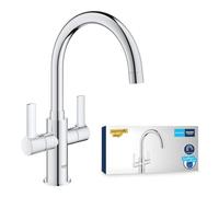 GROHE Start - Two Handle Kitchen Sink Mixer (High C-Spout, Adjustable Swivel Area 0°/150°/360°, 1-Hole Installation, Low Pressure Min. 0.2 Bar, UK Tails 1/2 Inch BSP), Size 321 mm, Chrome, 30481000