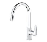 GROHE Start Edge QuickFix - 1 Lever Kitchen Sink Mixer Tap with Pull-Out Function (High C-spout, 360° Swivel Area, 28 mm Ceramic Cartridge, Tails 1/2 Inch, High Pressure), Size 357mm, Chrome, 30553000