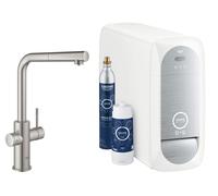 GROHE Blue Home - Starter kit with single lever kitchen mixer DUO L-spout with Cooler supersteel