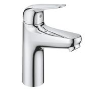 GROHE Swift QuickFix - 1 Lever Basin Mixer with Plastic Push-Open Waste Set (M-Size 179 mm, 28 mm Ceramic Cartridge, Water Saving, Tails 3/8 Inch, Easy to Fit with GROHE QuickTool), Chrome, 24326001