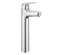 GROHE Swift QuickFix - Free-Standing Smooth Body Basins Tap with Push-Open Waste Set (XL-Size 319mm, 28mm Ceramic Cartridge, Water Saving, Tails 3/8 Inch, Easy to Fit with QuickTool), Chrome, 24331001