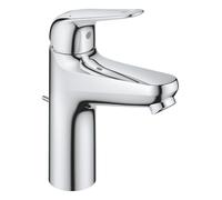 GROHE Swift QuickFix - Single Lever Basin Mixer Tap with Pop-Up Waste Set (M-Size 179 mm, 28 mm Ceramic Cartridge, Water Saving, Tails 3/8 Inch, Easy to Fit with GROHE QuickTool), Chrome, 24325001
