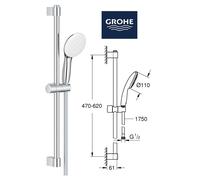 Grohe Tempesta 27924 Chrome Shower Riser Rail Kit 1 Mode Shower Head + Hose Set