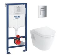 Grohe Toilet Set Rapid Sl Support Frame + Vitra Wall-Hung Toilet + Toilet Seat + Chrome Plate (Rslintegrac1)
