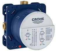 GROHE Universal Rough-In Box (3 Outlets 1/2", 2 Inlets Below 1/2", Installation Depth 75-105 mm, Connection Unit in DR Brass, Pre-Mounted Flushing Plug, No Trim Set Included), 35600000