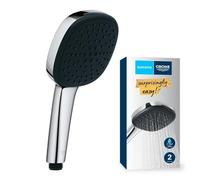 GROHE Vitalio Comfort 110 - Hand Shower (Square 11 cm Shower Head 2 Sprays: Rain and Jet, Anti-Limescale System, Silicone Ring Protection, Water Saving, Universal Mounting System), Chrome, 26397001