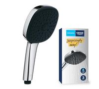 GROHE Vitalio Comfort 110 - Hand Shower (Square 11 cm Shower Head, 3 Sprays: Rain, Jet & Massage, Anti-Limescale System, Silicone Ring Protection, Universal Mounting System), Chrome, 26092001
