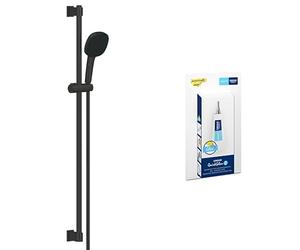 GROHE Vitalio Comfort 110 QuickFix & QuickGlue S - Shower Set (Square 11 cm Hand Shower 2 Sprays: Rain & Jet, Shower Hose 1.75 m, Rail 90 cm, Water Saving, Extra Easy to Fit), Matt Black, 269302431