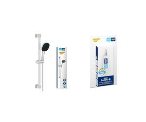 GROHE Vitalio Comfort 110 & QuickGlue S - Shower Set (Square 11 cm Hand Shower 3 Sprays: Rain, Jet & Massage, Shower Hose 1.75 m, Shower Rail 60 cm, Water Saving), Extra Easy to Fit, Chrome, 26096001