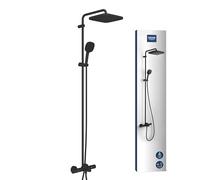 GROHE Vitalio Comfort 250 Bath Thermostatic Shower System with Aquadimmer (Cube 25cm Head Shower Rain Spray and 11cm Hand Shower 2 Sprays: Rain & Jet, Hose 1.75m, Water Saving), Matt Black, 269842431