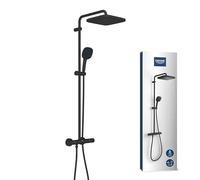 GROHE Vitalio Comfort 250 - Exposed Thermostatic Shower System with Aquadimmer Function (Square 25 cm Head Shower 1 Spray, 11 cm Hand Shower 2 Sprays, Hose 1.75 m, Water Saving), Matt Black, 266962431