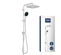 GROHE Vitalio Comfort 250 Flex - Shower System with Diverter (Square 25cm Head Shower 2 Spray Rain & SmartRain, Square 11cm Hand Shower 2 Spray: Rain & Jet, Hose 1.5m, Water Saving), Chrome, 26698001
