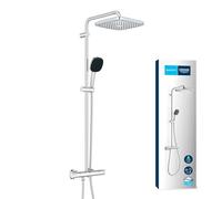 GROHE Vitalio Comfort 250 - Wall Mounted Shower System with Thermostat (Square 25cm Head Shower 1 Spray: Rain, Square 11cm Hand Shower 2 Sprays: Rain & Jet, Hose 1.75m, Water Saving), Chrome, 26696001