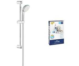 GROHE Vitalio Go 100 & QuickGlue S2 - Shower Rail Set (Hand Shower 10 cm with Anti-Limescale System and Silicone Ring, Shower Rail 62 cm, Shower Hose 1.75 m, High Pressure), Chrome, 26196000