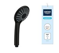 GROHE Vitalio Joy 110 - Hand Shower 11 cm with 3 Spray Options (Rain, Massage, SmartRain), Anti-Limescale System, Universal Mounting System, Water Saving 9.5 l/min Flow Limiter, Matt Black, 273192430