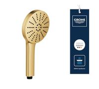 GROHE Vitalio Joy+ 120 Hand Shower 3 Spray Patterns: Rain, Jet, Booster (⌀ 120 mm, Water-Saving 6.3 l/min, Scalding Protection, Universal Mounting System, Min. Pressure 1 Bar), Gold, 134863GN00