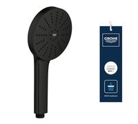 GROHE Vitalio Joy+ 120 Hand Shower 3 Spray Patterns: Rain, Jet, Booster (⌀ 120 mm, Water-Saving 7.9 l/min, Scalding Protection, Universal Mounting System, Min. Pressure 1 Bar), Matt Black, 1348642430