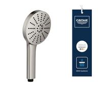 GROHE Vitalio Joy+ 120 Hand Shower 3 Spray Patterns: Rain, Jet, Booster (⌀ 120 mm, Water-Saving 7.9 l/min, Scalding Protection, Universal Mounting System, Min. Pressure 1 Bar), Supersteel, 134864DC00