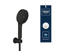 GROHE Vitalio Joy+ 120 Shower Handheld & Wall Holder Set (Hand Shower ⌀ 120 mm, 3 Sprays, Water-Saving 6.3 l/min, Scalding Protection, Hose 1.5 m, Min. Pressure 1 Bar), Matt Black, 1348652430