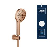 GROHE Vitalio Joy+ 120 Shower Handheld & Wall Holder Set (Hand Shower ⌀ 120 mm, 3 Sprays, Water-Saving 6.3 l/min, Scalding Protection, Hose 1.5 m, Min. Pressure 1 Bar), Bronze, 134865DL00