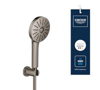 GROHE Vitalio Joy+ 120 Shower Handheld & Wall Holder Set (Hand Shower ⌀ 120 mm, 3 Sprays, Water-Saving 6.3 l/min, Scalding Protection, Hose 1.5 m, Min. Pressure 1 Bar), Anthracite, 134865AL00