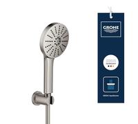 GROHE Vitalio Joy+ 120 Shower Handheld & Wall Holder Set (Hand Shower ⌀ 120 mm, 3 Sprays, Water-Saving 6.3 l/min, Scalding Protection, Hose 1.5 m, Min. Pressure 1 Bar), Supersteel, 134865DC00