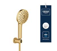 GROHE Vitalio Joy+ 120 Shower Handheld & Wall Holder Set (Hand Shower ⌀ 120 mm, 3 Sprays, Water-Saving 6.3 l/min, Scalding Protection, Hose 1.5 m, Min. Pressure 1 Bar), Gold, 134865GN00