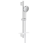 GROHE Vitalio Joy+ 120 Shower Rail Set, Chrome, 1348660000 | Hand Shower ⌀ 120mm 3 Sprays, Scalding Protection, TwistStop Hose 1.75m, Rail 60cm with Tray, Min. Pressure 1 Bar
