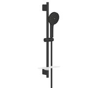 GROHE Vitalio Joy+ 120 Shower Rail Set: (Hand Shower ⌀ 120 mm 3 Sprays, Water-Saving 6.3 l/min, Scalding Protection, Hose 1.75 m, Rail 60 cm with Tray, Min. Pressure 1 Bar), Matt Black, 1348662430