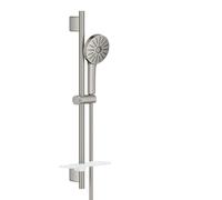 GROHE Vitalio Joy+ 120 Shower Rail Set: (Hand Shower ⌀ 120 mm 3 Sprays, Water-Saving 6.3 l/min, Scalding Protection, Hose 1.75 m, Rail 60 cm with Tray, Min. Pressure 1 Bar), Supersteel, 134866DC00