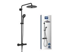GROHE Vitalio Joy 260 - Shower System Anti-Scald Thermostat with Aquadimmer Function (26cm Head Shower 3 Sprays, 11cm Hand Shower 3 Sprays, Water Saving, Safety Functions), Phantom Black, 26403KF2