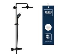 GROHE Vitalio Joy 260 - Shower System with Thermostat and Tray (Water Saving, 3-Spray Head Shower 26cm with Ball Joint Rotation Angle, 3-Spray Hand Shower 11cm, Hose 1.75 m), Matt Black, 264032432