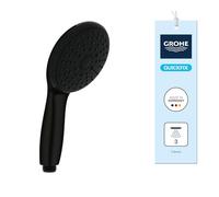 GROHE Vitalio Start 110 - Hand Shower (Round 11 cm Shower Head 3 Sprays: Rain, Jet & Massage, Anti-Limescale System, Silicone Ring, Universal Mounting System, Water Saving), Matt Black, 260312431