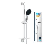GROHE Vitalio Start 110 - Shower Set (Round 11 cm Hand Shower 2 Sprays: Rain & Jet, Anti-Limescale System, Shower Hose 1.75 m, Rail 60 cm with Tray), Easy to Fit with GROHE QuickGlue, Chrome, 26952001