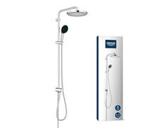 GROHE Vitalio Start 250 Flex - Shower System with Diverter (Round 25 cm Head Shower 2 Sprays: Rain & SmartRain, Round 11 cm Hand Shower 2 Sprays: Rain & Jet, 2 Hoses, Water Saving), Chrome, 26989001