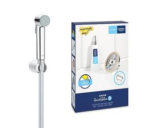 GROHE Vitalio Trigger Spray 30 & QuickGlue S1 - Wall Holder Set with Bidet Trigger Control Hand Shower (Hand Shower 36mm, TwistFree Hose 1.25 m, Wall Holder, High Pressure), Chrome, 26175001