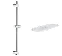 GROHE Vitalio Universal 600 - Shower Rail, Size 620 mm, Easy to Install, Upper Bracket Adjustable to Adapt to Existing Holes, Chrome, 27724000 & 27596000 Tempesta Shelf for Shower Rail,Silver