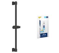 GROHE Vitalio Universal QuickFix & QuickGlue S - Shower Rail 60 cm with Adjustable Wall Holders, Glide Element and Swivel Holder (with Screws and Dowels), Extra Easy to Fit, Matt Black, 277242431