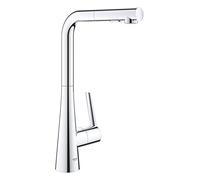 GROHE Zedra Kitchen Tap Single-Lever Sink Mixer, High L-Spout with Pull-Out Comfort Shower Head and 2 Spray Options, 360° Swivel Range, Chrome Finish 32553002