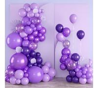 Grohnsonnne Purple Balloons Set of 125 - Garland Deep Purple, Pastel Purple, Metallic Purple with Glitter Balloons + Chain and Adhesive Dots for Birthday, Wedding, Baby Shower Party Decoration
