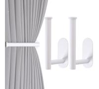 Groleca 2 Pack Metal Curtain Tiebacks, White, No Drill, Modern Design, Multi-Functional, 6.3" L x 3.2" W