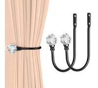 Groleca 2 x Heavy Duty U Shaped Metal Curtain Holdbacks Curtain Tiebacks with Clear Crystal Ball Pull Backs Curtain Holders for Drapes (Black)
