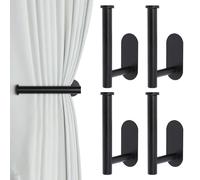Groleca 4 Pack Adhesive Curtain Holdbacks - No Drill Curtain Tie Backs & Hooks for Drapes (4, Black)