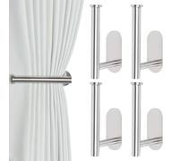 Groleca 4 Pack Adhesive Curtain Holdbacks - Silver Metal Curtain Tie Backs - No Drill - Modern Design - Multi-Functional