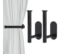 Groleca Set of 2 Adhesive Curtain Holdbacks - No Drill Curtain Tie Backs & Hooks for Drapes (2, Black)
