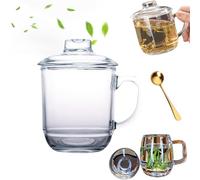 Grolomo Handmade Natural Quartz Crystal Transparent Tea Cup,Crystal Transparent Tea Cup with Handle and Lid,Ideal for Tea Lovers,Clear Large Tea Glasses for Tea,Milk Etc. (1pcs)