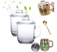 Grolomo Handmade Natural Quartz Crystal Transparent Tea Cup,Crystal Transparent Tea Cup with Handle and Lid,Ideal for Tea Lovers,Clear Large Tea Glasses for Tea,Milk Etc. (2pcs)