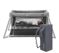 Gromast 2 in 1 Portable Travel Crib for Toddler, Foldable Crib for Baby, Lightweight Playpen Collapsible Playard with Soft Mattress, Easy to Carry Baby Travel Bed for Outdoor, Indoor (Grey)