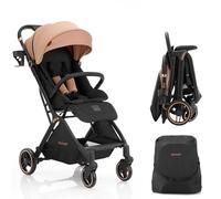 Gromast Gravity Folding Pushchair - Portable Travel Baby Toddler Stroller w/Adjustable Backrest & Canopy, Lightweight and UV Protected, One-Hand Automatic Folding - Khaki